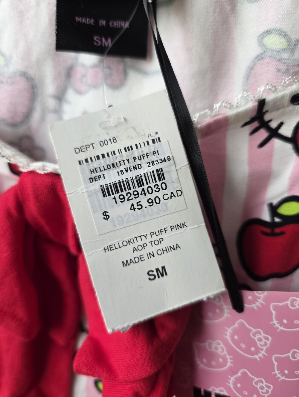 Hot Topic Hello Kitty Sanrio Y2K Pink Striped Blouse Top Apples Small Medium - Picture 4 of 11